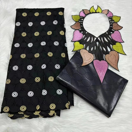 2.5 Y Cord Lace Fabric +2.5 Y Bazin Brode Riche Tulle Guipure Lace Collar Popular Dubai Style Embroidery African Lace